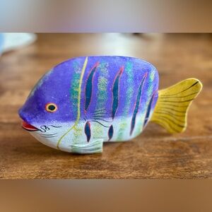 Multicolored Wood Tropical Fish Vintage Hand Painted Hand Carved